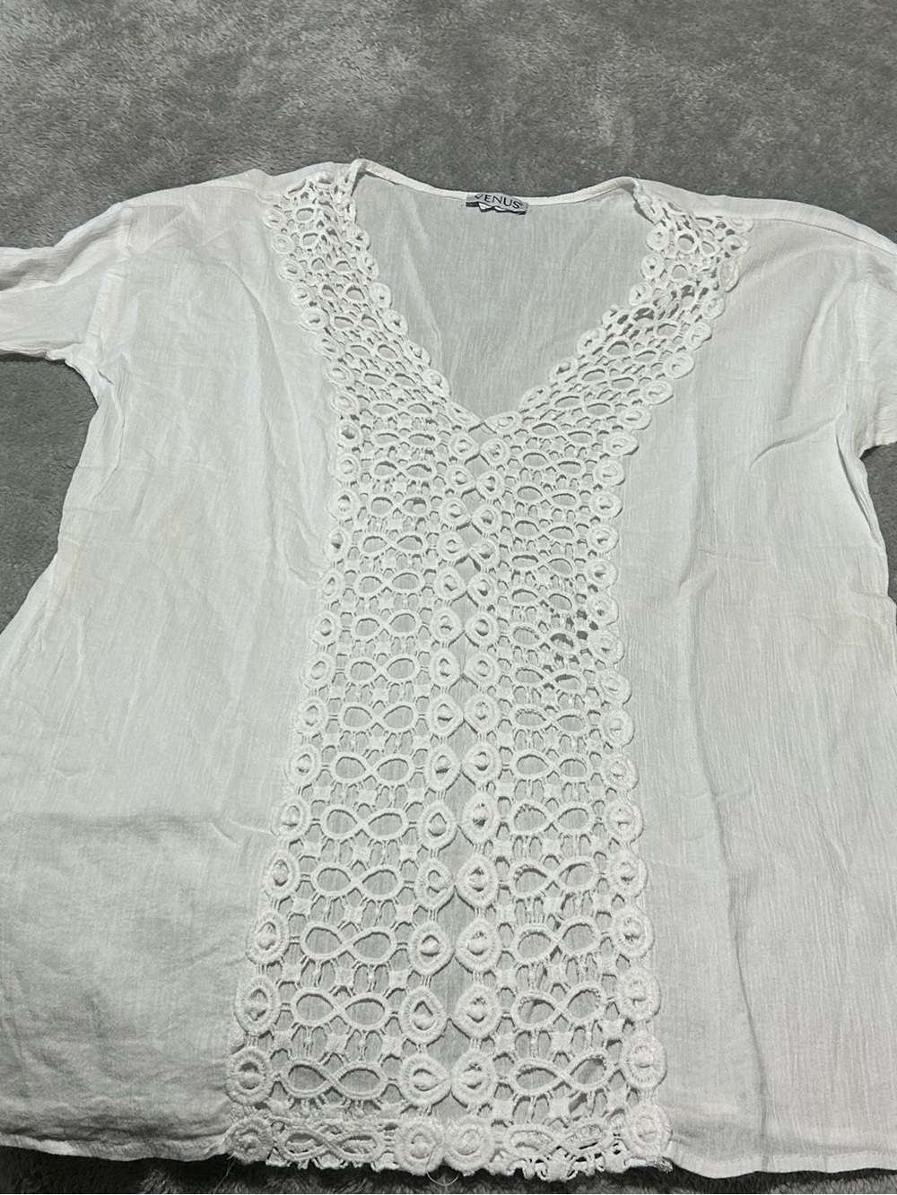 Swim Suit Cover Up. White Crochet V-Neck Tunic